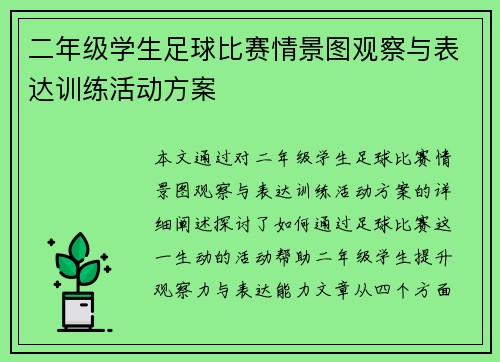 二年级学生足球比赛情景图观察与表达训练活动方案